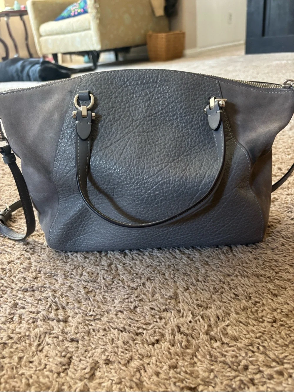 Coach Gray Pebbled Leather Shoulder Bag with Crossbody Strap